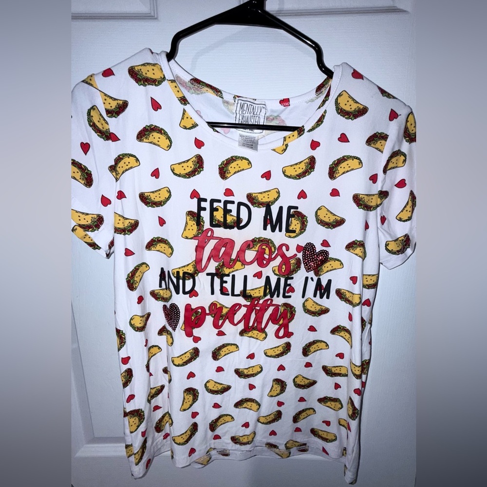 Juniors Taco Print White Graphic Shirt